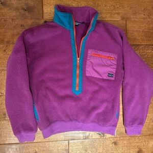 Vintage Rare 90s Patagonia Snap-T Style Fleece Pullover Purple Teal Orange USA
